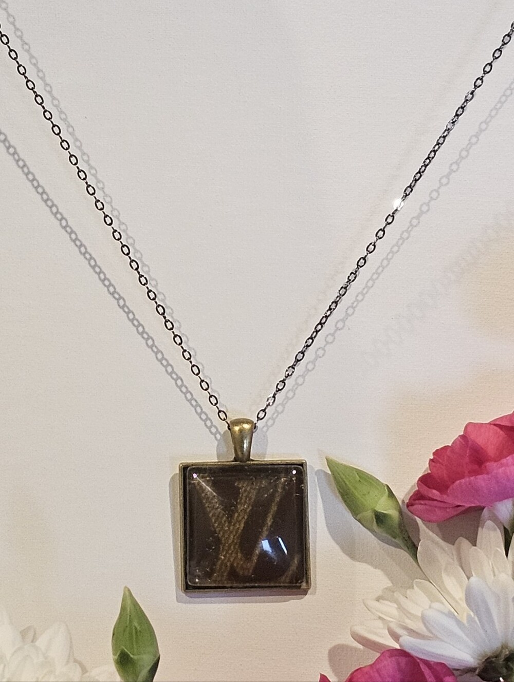 Louis Vuitton Piece On Square Pendant 24" Bronze Necklace